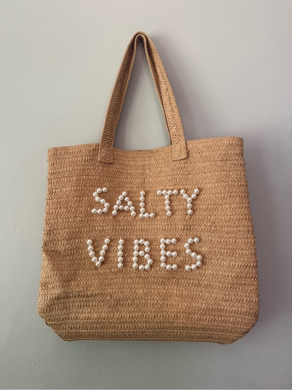 Urban Expressions Pearl Lettering Straw Tote - 14x17
